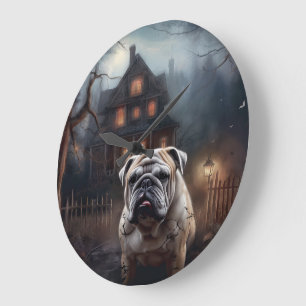Bulldog Halloween Beängstigend Große Wanduhr