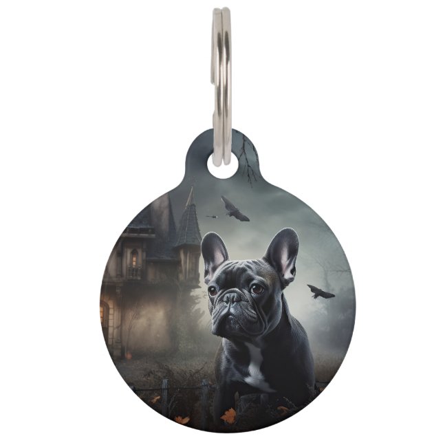 Bulldog Halloween Beängstigend Haustiermarke (Vorderseite)