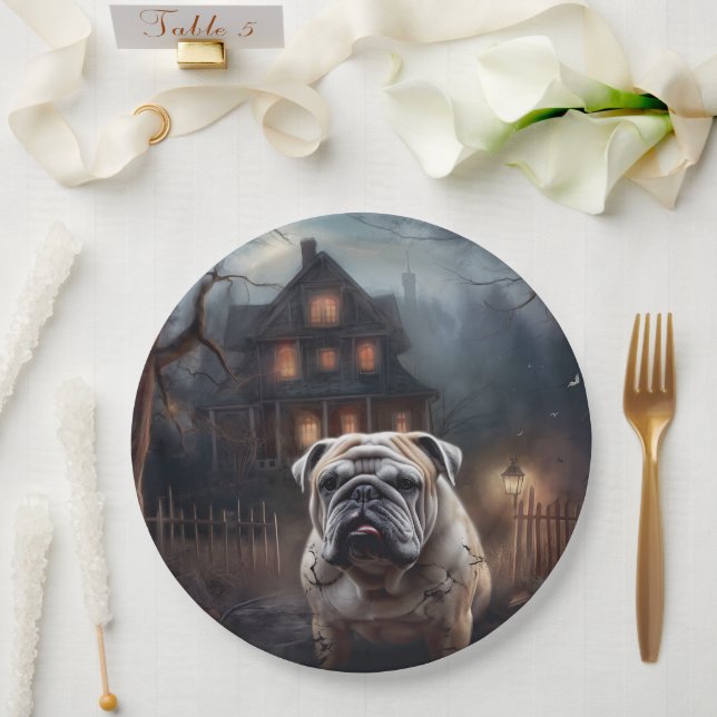 Bulldog Halloween Beängstigend Pappteller (Hochzeit)