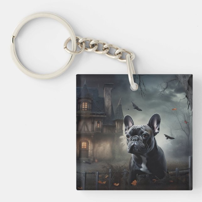 Bulldog Halloween Beängstigend Schlüsselanhänger (Vorderseite)