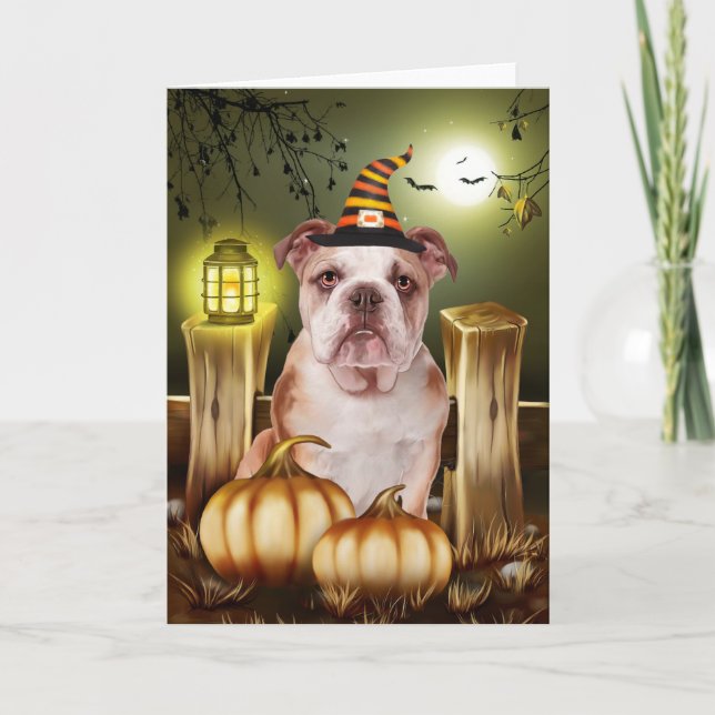 Bulldog Halloween Karte (Vorderseite)