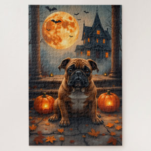 Bulldog-Halloween-Kunstwerk auf der verlassenen Ve