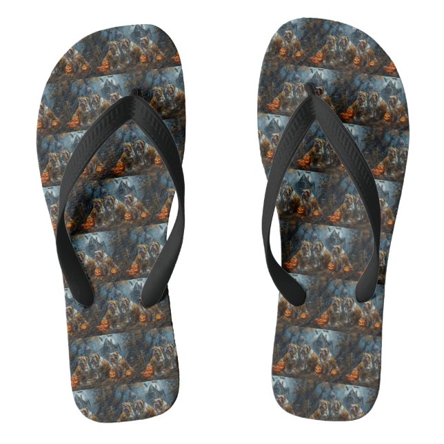 Bulldog Halloween Night Doggy Delight Flip Flops (Fußbett)