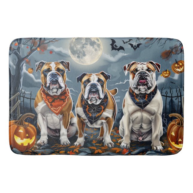 Bulldog Halloween Spooky Badematte (Vorderseite)