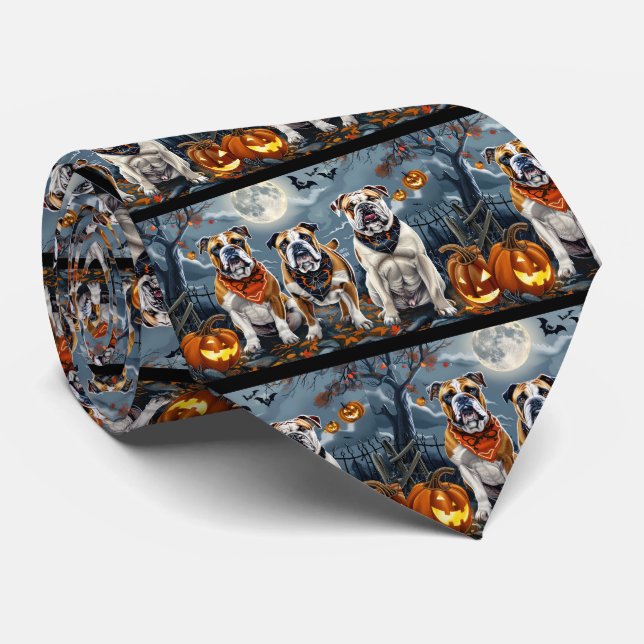 Bulldog Halloween Spooky Krawatte (Gerollt)