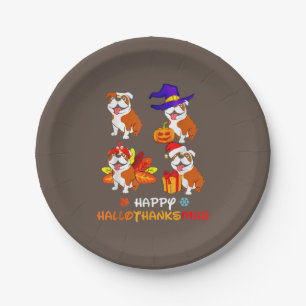 Bulldog Halloween und fröhliches Weihnachtsfest Ha Pappteller