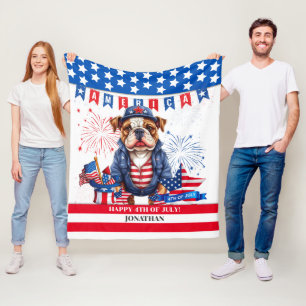 Bulldog Happy 4. Juli America Independence Day Fleecedecke