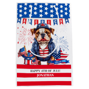 Bulldog Happy 4. Juli America Independence Day Mittlere Geschenktüte