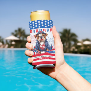 Bulldog Happy 4. Juli America Independence Day Selters Dosenkühler