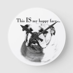 Bulldog Happy Face Runde Wanduhr