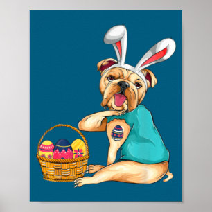 Bulldog-Hasen-Tattoo-Eier-Osterhase-Hund-Ostern Poster