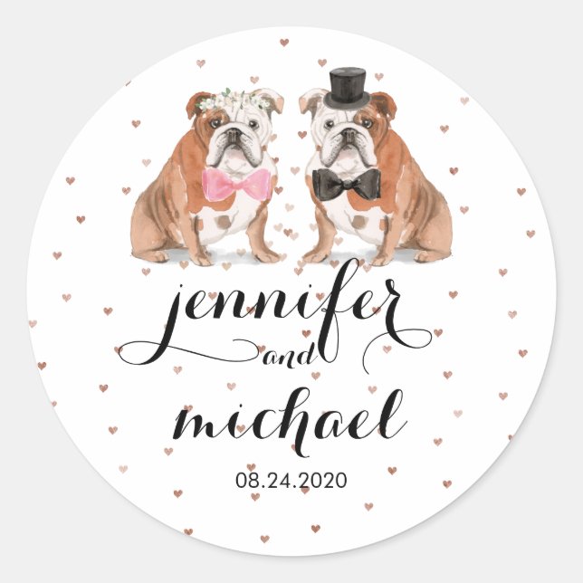 Bulldog Hochzeit Runder Aufkleber (Vorderseite)
