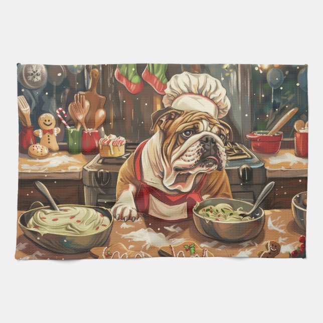 Bulldog Holiday Baking: Festliche Weihnachten Geschirrtuch (Horizontal)
