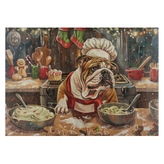 Bulldog Holiday Baking: Festliche Weihnachten Schneidebrett (Vorderseite)