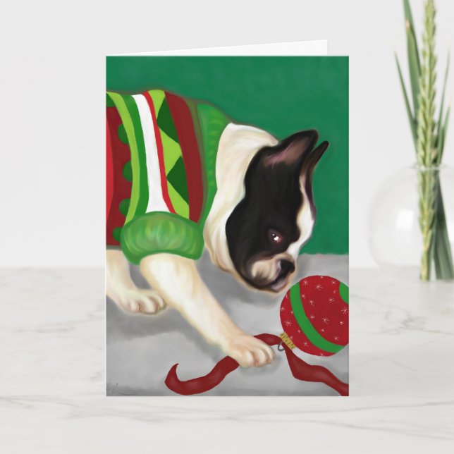Bulldog Holiday Ball Feiertagskarte (Vorderseite)