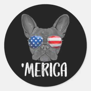Bulldog-Hund 4. Juli Amerikanische Flagge 1 Runder Aufkleber