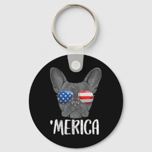 Bulldog-Hund 4. Juli Amerikanische Flagge 1 Schlüsselanhänger