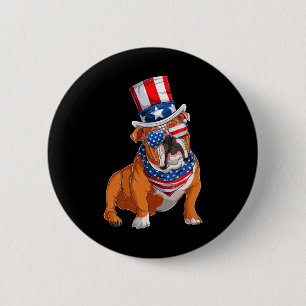 Bulldog Hund 4. Juli Amerikanische Flagge Button