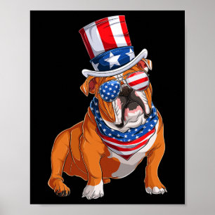 Bulldog Hund 4. Juli Amerikanische Flagge Poster