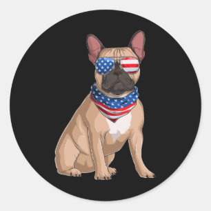 Bulldog-Hund 4. Juli Amerikanische Flagge Runder Aufkleber