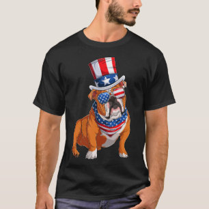 Bulldog Hund 4. Juli Amerikanische Flagge T-Shirt