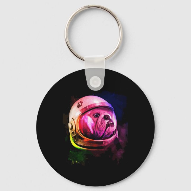 Bulldog Hund Astronaut Spacemen Schlüsselanhänger (Vorderseite)
