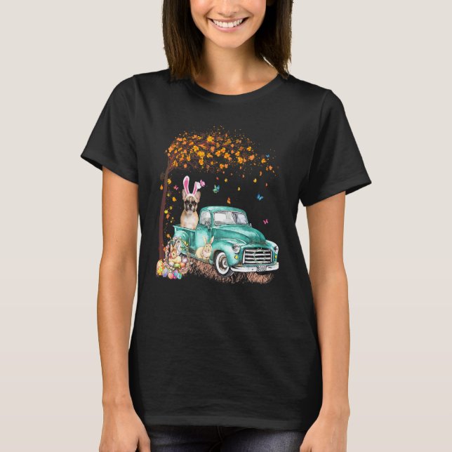 Bulldog Hund Bunny Truck Hunt Eier Tree Ostern Da T-Shirt (Vorderseite)