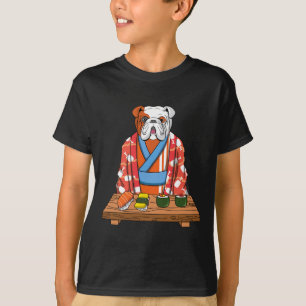 Bulldog Hund Kimono Kawaii Japanischer Foodie Sush T-Shirt