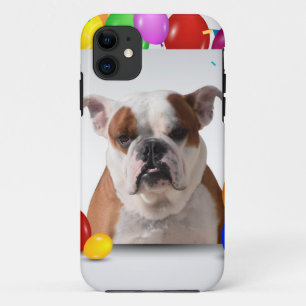 Bulldog Hund mit bunten Balloons Geburtstag Thema iPhone 11 Hülle