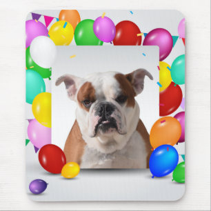 Bulldog Hund mit farbenfrohen Luftballons Geburtst Mousepad