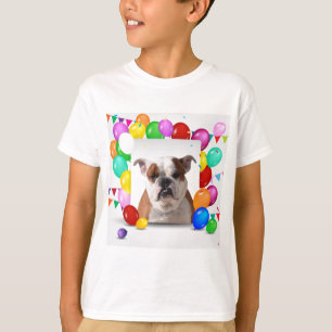 Bulldog Hund mit farbenfrohen Luftballons Geburtst T-Shirt