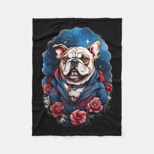 Bulldog Hund Old School Tattoo Style Retro Vintag Fleecedecke