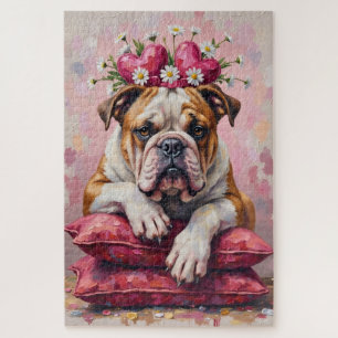 Bulldog Hund Valentinstag Herzband Krone