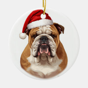 Bulldog Hund Weihnachtsmann Hut Fröhliche Weihnach Keramik Ornament