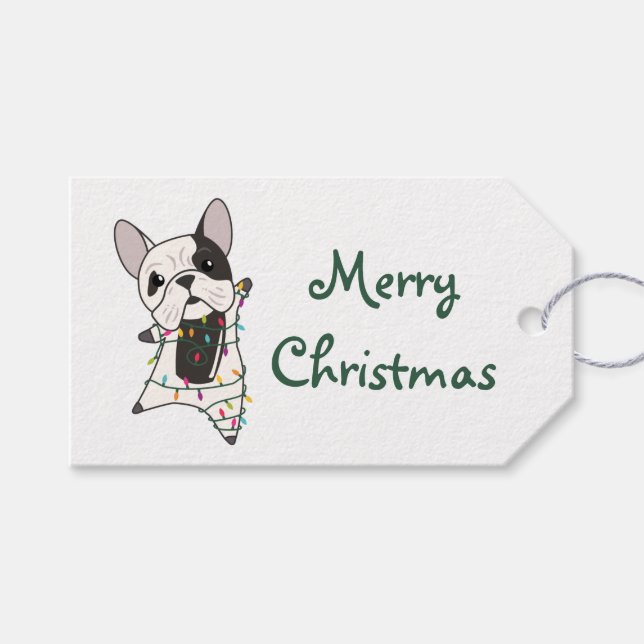 Bulldog Hunde Frohe Weihnachts Winter Tiere Trucke Geschenkanhänger (Vorderseite (Horizontal))