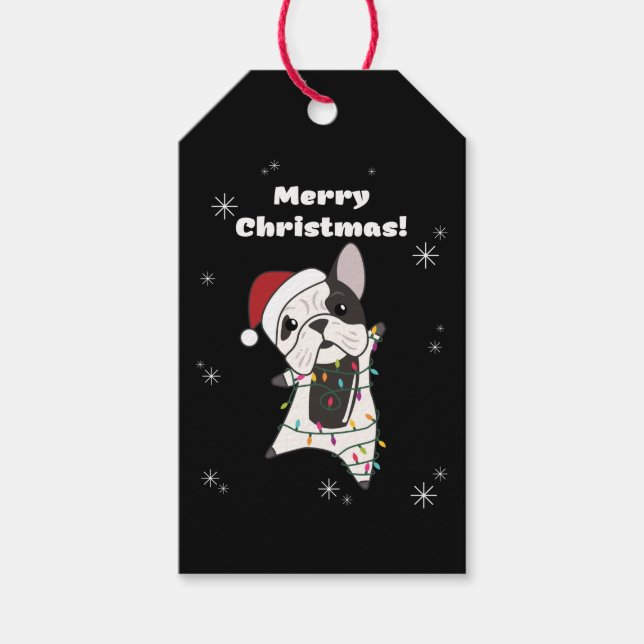 Bulldog Hunde frohe Weihnachts-Wintertiere Geschenkanhänger (Vorderseite)