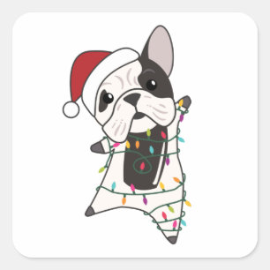 Bulldog Hunde frohe Weihnachts-Wintertiere Quadratischer Aufkleber