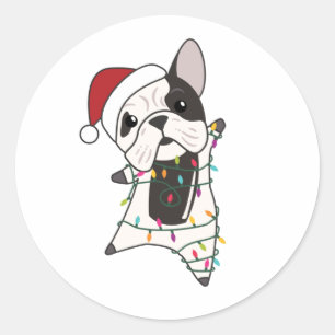 Bulldog Hunde frohe Weihnachts-Wintertiere Runder Aufkleber