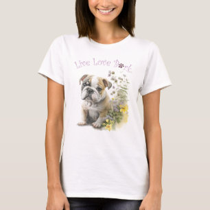 Bulldog-Hundemama-Blumen-Design T-Shirt