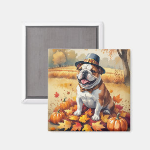 Bulldog im Herbst hinterlässt Erntedank Kunst Magnet