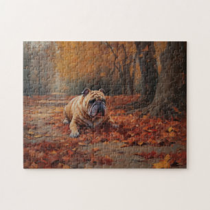 Bulldog im Herbst Leaves Fall Inspiriert