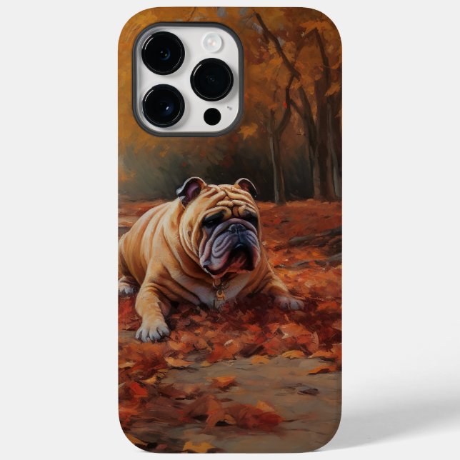 Bulldog im Herbst Leaves Fall Inspiriert Case-Mate iPhone 14 Pro Max Hülle (Rückseite)