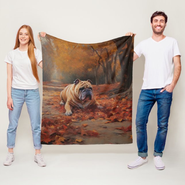 Bulldog im Herbst Leaves Fall Inspiriert Fleecedecke (Beispiel)