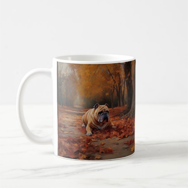 Bulldog im Herbst Leaves Fall Inspiriert Kaffeetasse (Links)