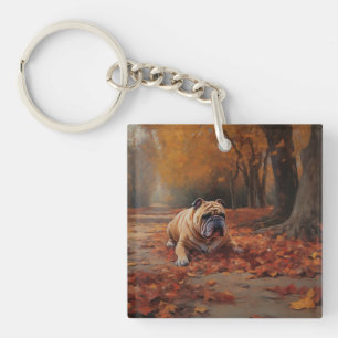 Bulldog im Herbst Leaves Fall Inspiriert Schlüsselanhänger