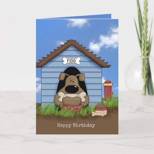 Bulldog im Hundehaus zum Geburtstag Karte (Vorderseite)