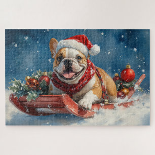 Bulldog im Schlitten Lass es schneien Weihnachten