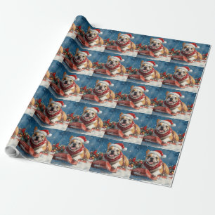 Bulldog im Schlitten Lass es schneien Weihnachten Geschenkpapier