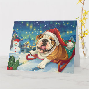 Bulldog im Schlitten Schnee Weihnachten Karte