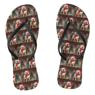 Bulldog im Schnee Weihnachten Flip Flops